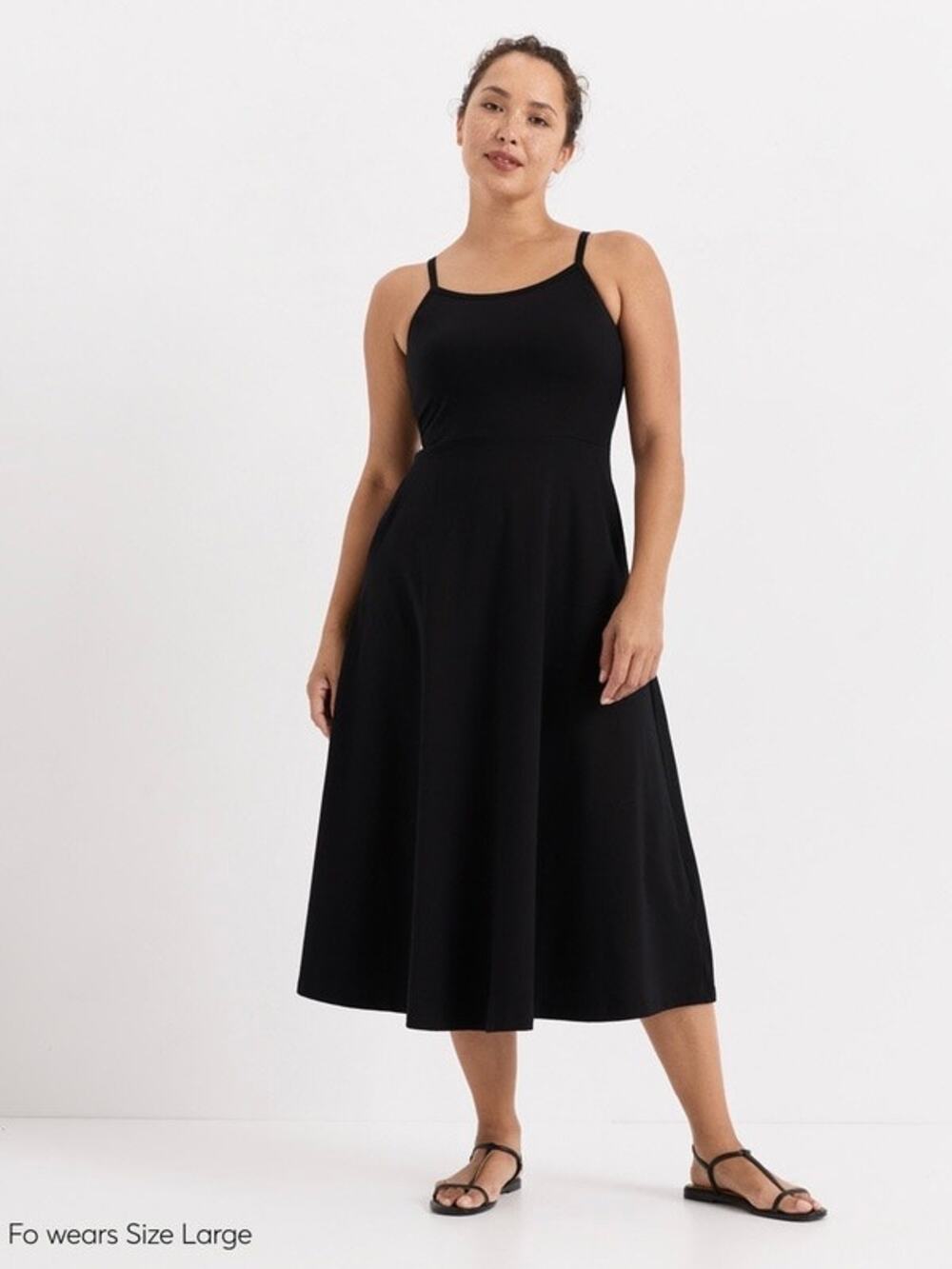 PACT Organic Black Organic Cotton Fit&Flare Midi Dress Sz.L NWT